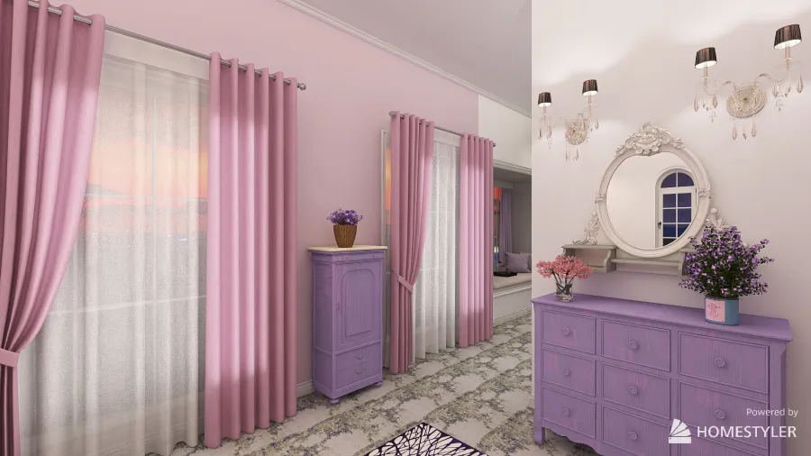 Bedroom Purple 3d design renderings