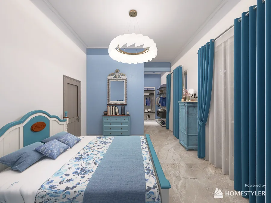 Bedroom Blue 3d design renderings
