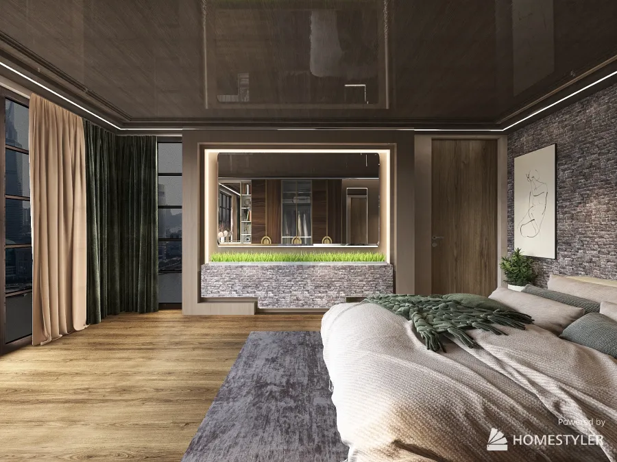 Cozy Downtown Bedroom 3d design renderings