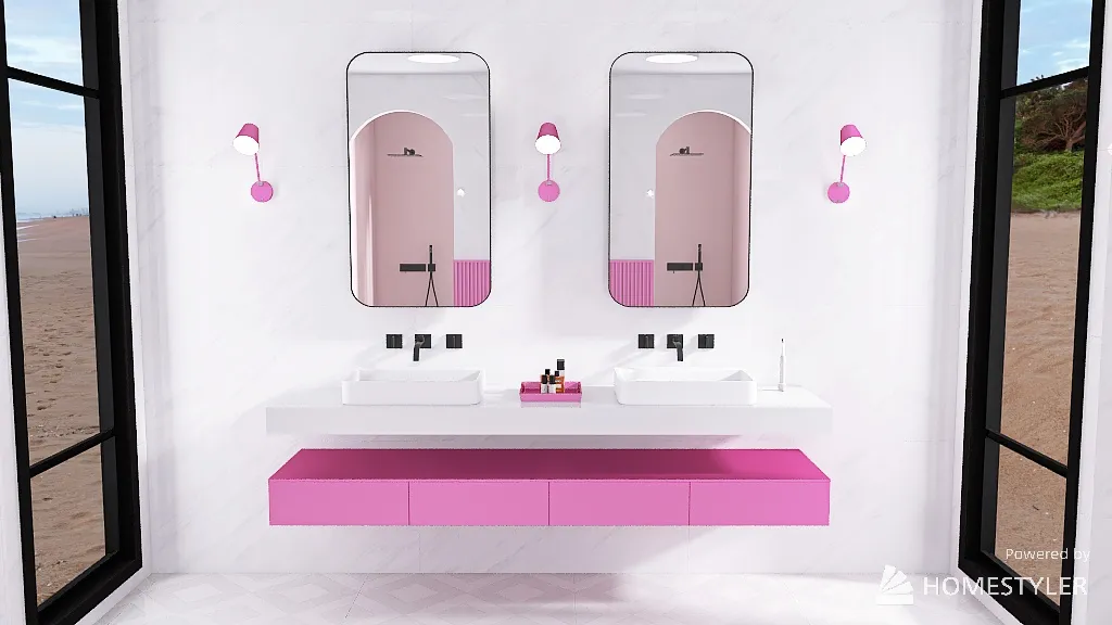 Modern Barbie Bathroom 3d design renderings