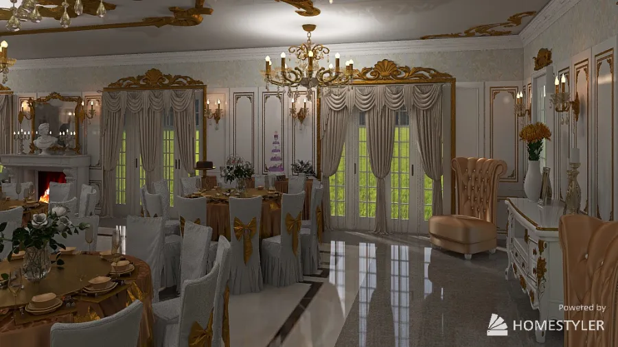 salone  da cerimonie in stile francese 3d design renderings