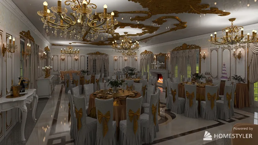salone  da cerimonie in stile francese 3d design renderings
