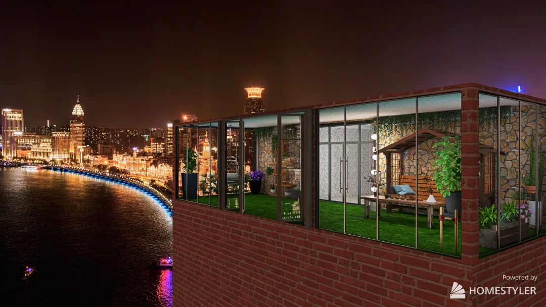 An apartment in modern city 3d design renderings