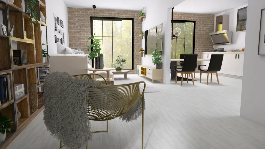 Scandinavian style con sauna e zona smart working 3d design renderings