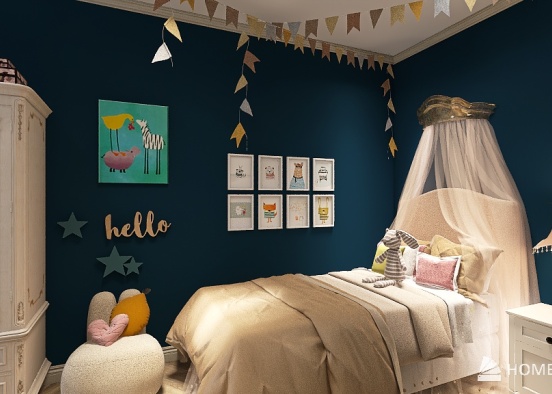 French Chic Kids Room Design Rendering