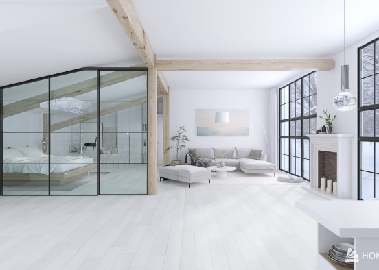 Scandinavian Attic Studio Apartment Design Rendering