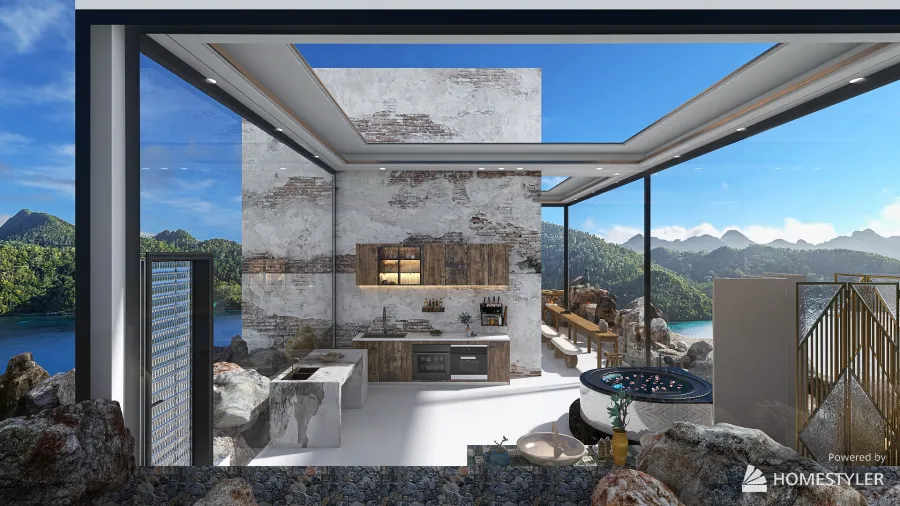 Casa sulla roccia vista Oceano 3d design renderings