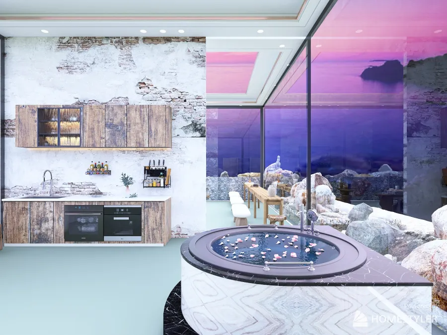 Casa sulla roccia vista Oceano 3d design renderings