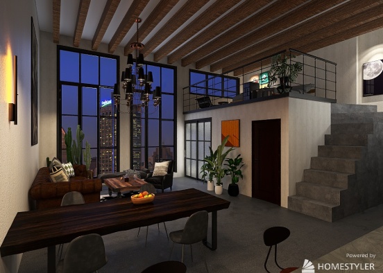 Neo Industrial Interior Bachelar's flat Design Rendering