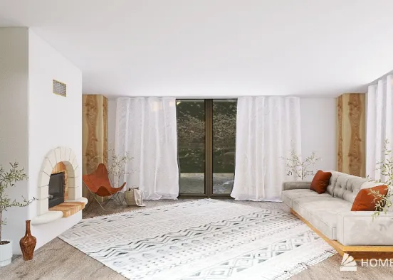 Rustic Minimalist Scandinavian Living Room Design Rendering