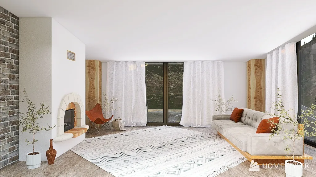 Rustic Minimalist Scandinavian Living Room 3d design renderings