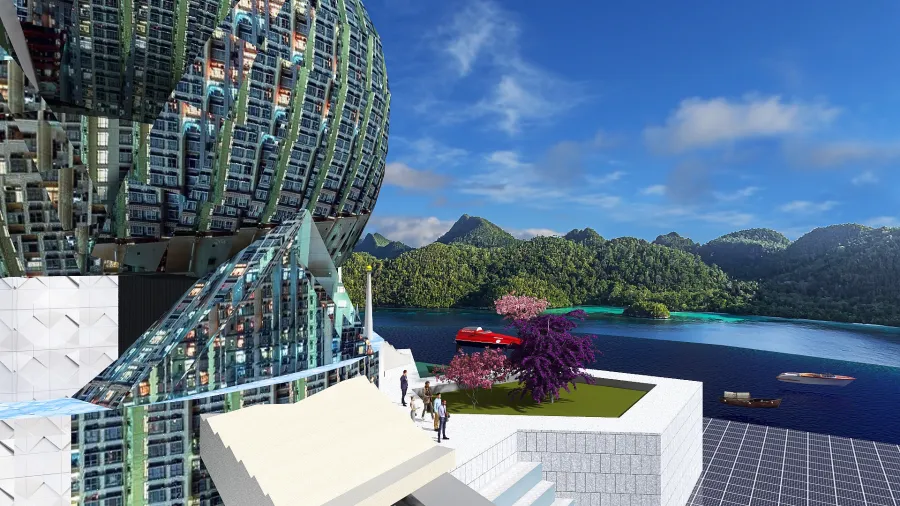 Mobile Ocean Pollution Research Institute with Hotel. 3d design renderings