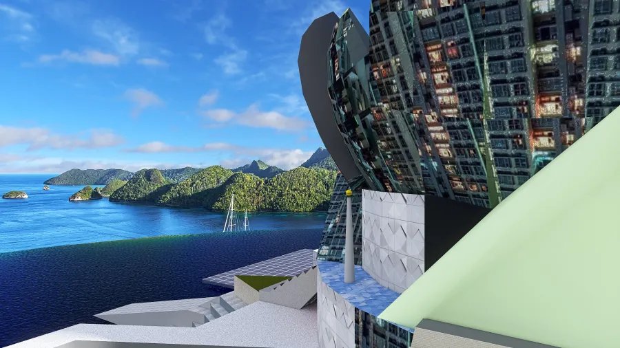 Mobile Ocean Pollution Research Institute with Hotel. 3d design renderings