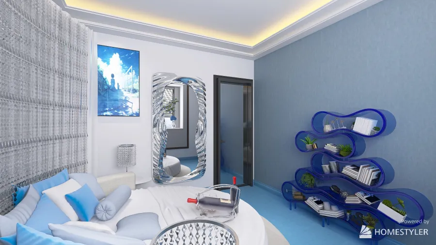 Bedroom blue 3d design renderings
