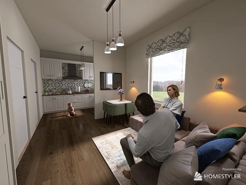 Tiny home,40sqm, parents and a kid 3d design renderings