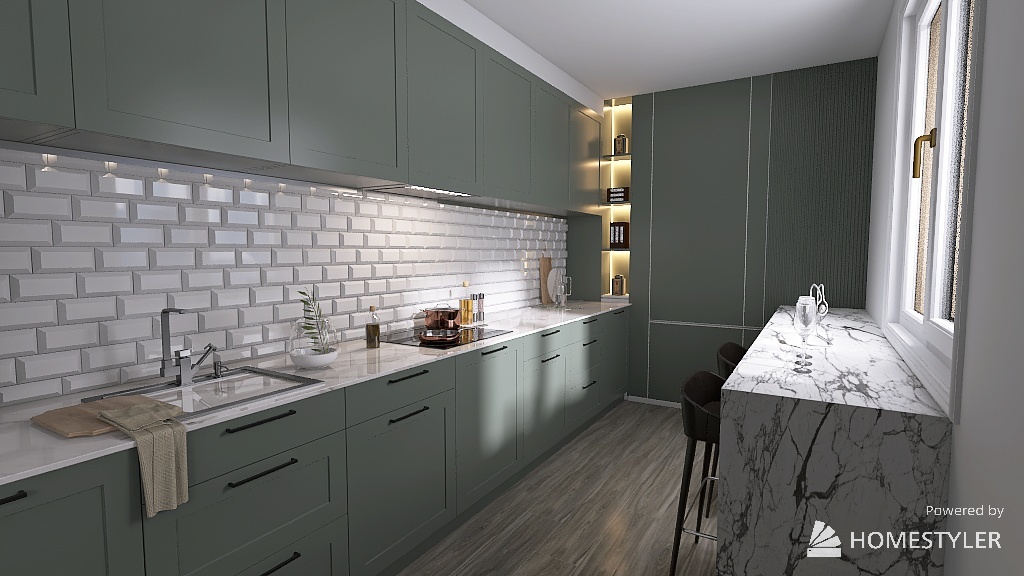 Byt LP - kuchyně, obývací pokoj 3d design renderings