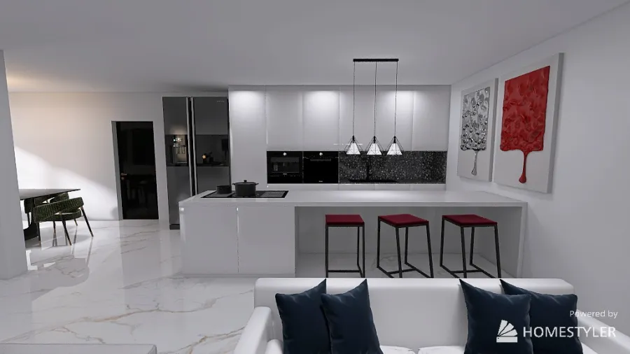 black and white apartament 3d design renderings