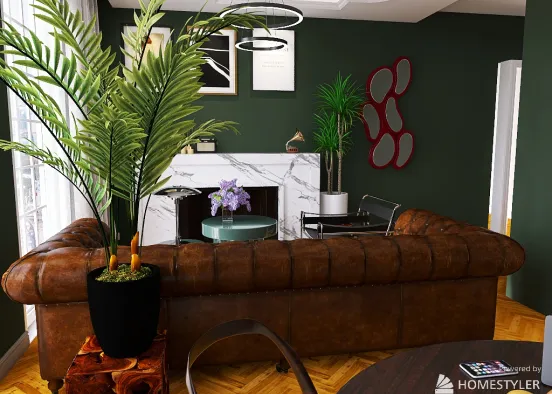living room & kitchen & bedroom & office - botle green colour Design Rendering
