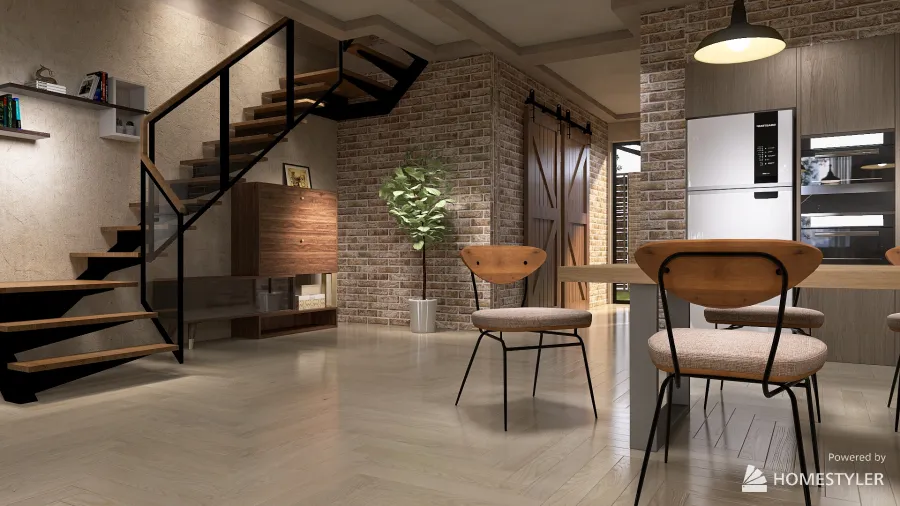 Living, Dining Rooms & Kitchen 3d design renderings