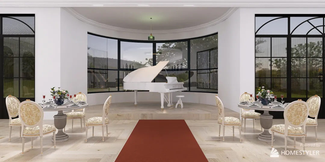 A Piano Lobby in 1950's 3d design renderings