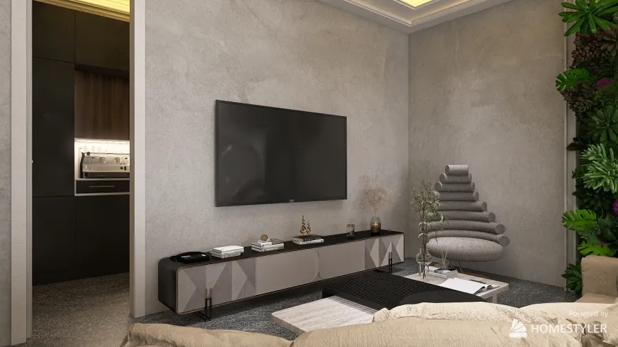 Living Room near kitchen 3d design renderings