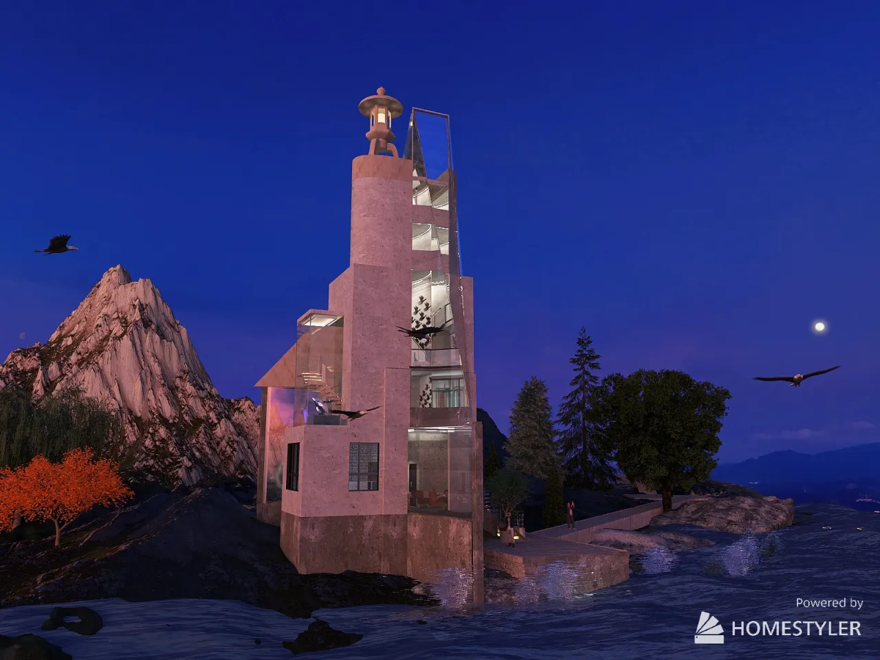 Modern lighthouse 3d design renderings