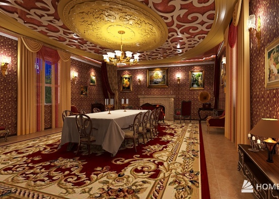 Ancient palace style room Design Rendering