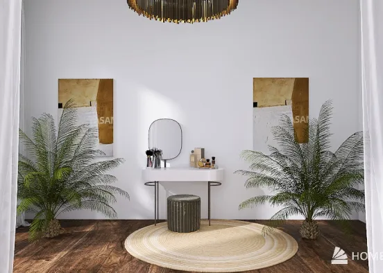 Elegant Green and Gold Makeup/Dressing Room w/ Bathroom Design Rendering