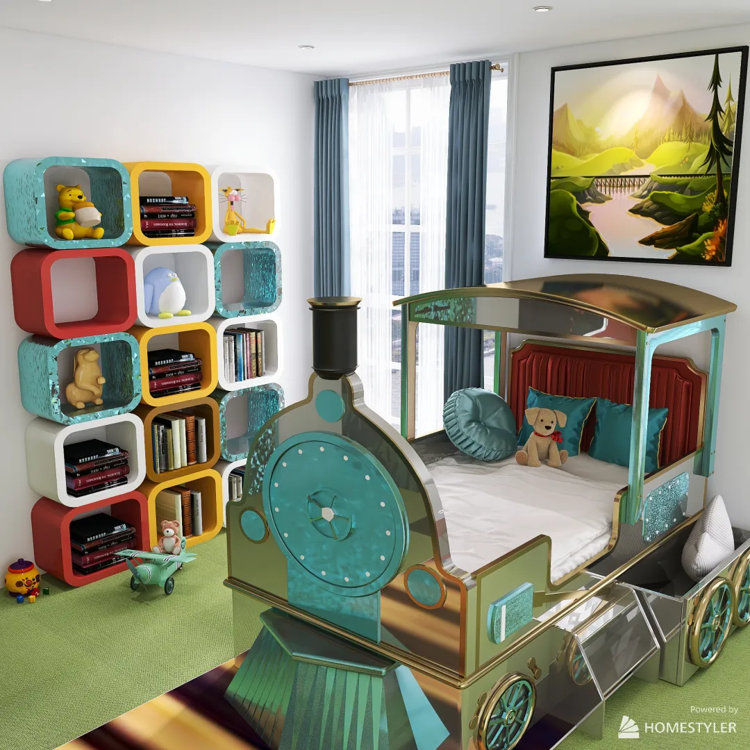 Child Bedroom - Railroad themed 3d design renderings