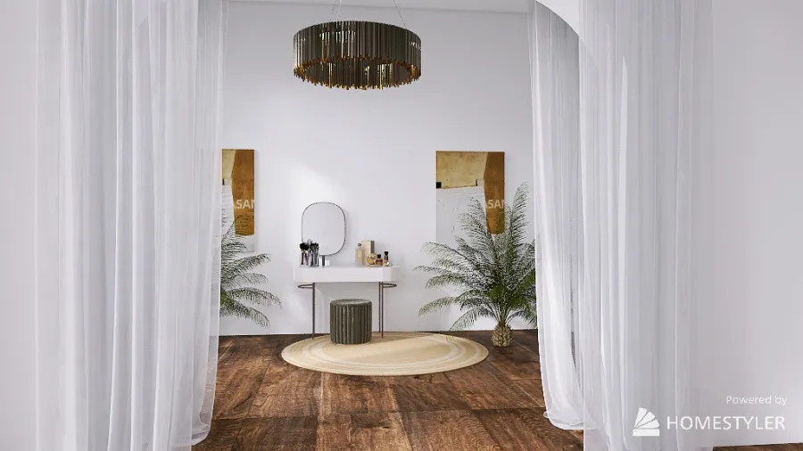 Elegant Green and Gold Makeup/Dressing Room w/ Bathroom 3d design renderings
