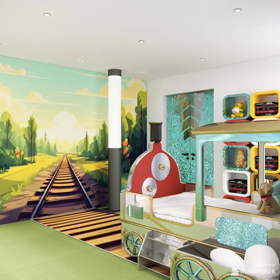 Child Bedroom - Railroad themed 3d design renderings