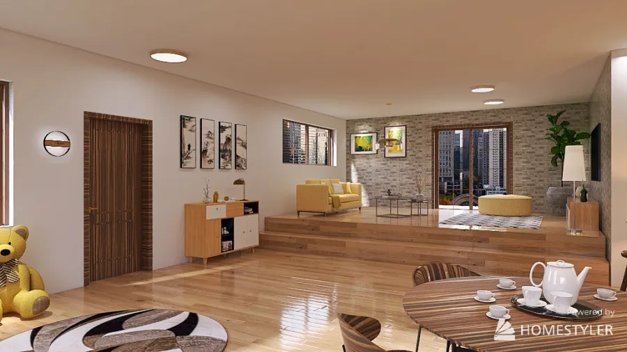 בית פרטי מודרני בצהוב וחום 3d design renderings