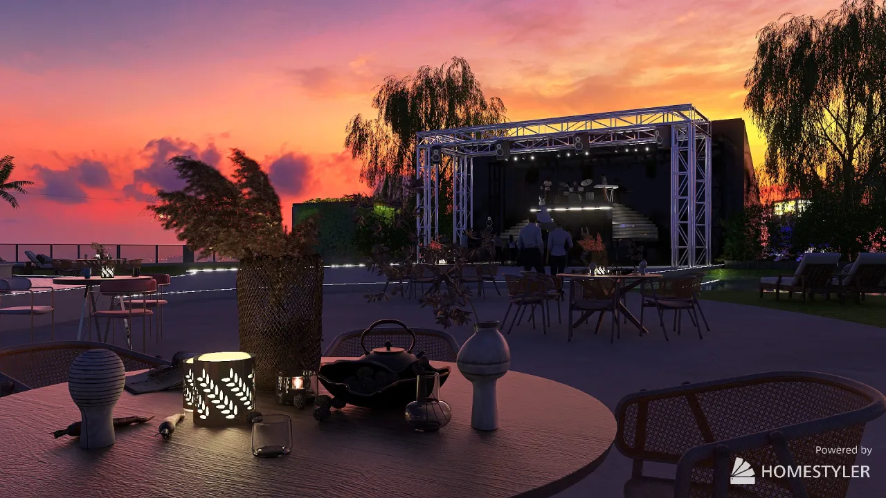 Rooftop Open Air Stage 3d design renderings