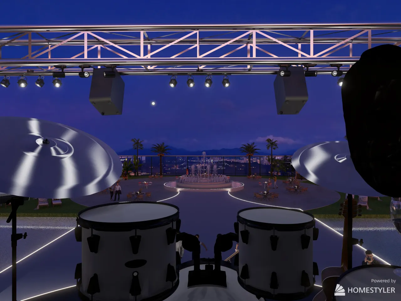 Rooftop Open Air Stage 3d design renderings