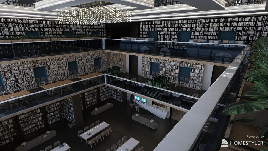 Library balcony 3 floor 3d design renderings