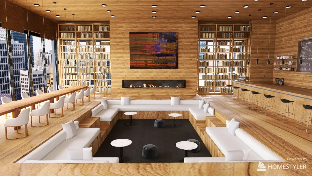 Wooden Library 3d design renderings