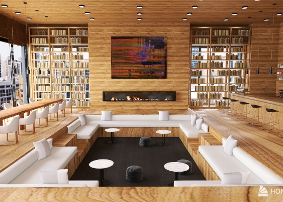 Wooden Library Design Rendering