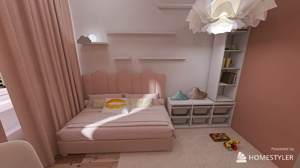 Kids room -Margarita's bed alognside  the wall 3d design renderings