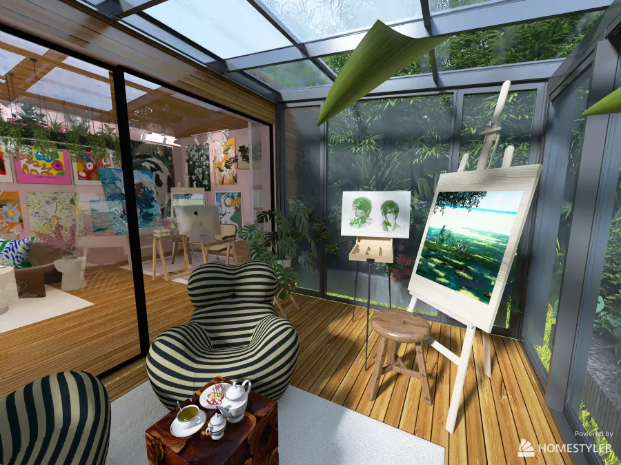 Art studio in blossoming garden 3d design renderings