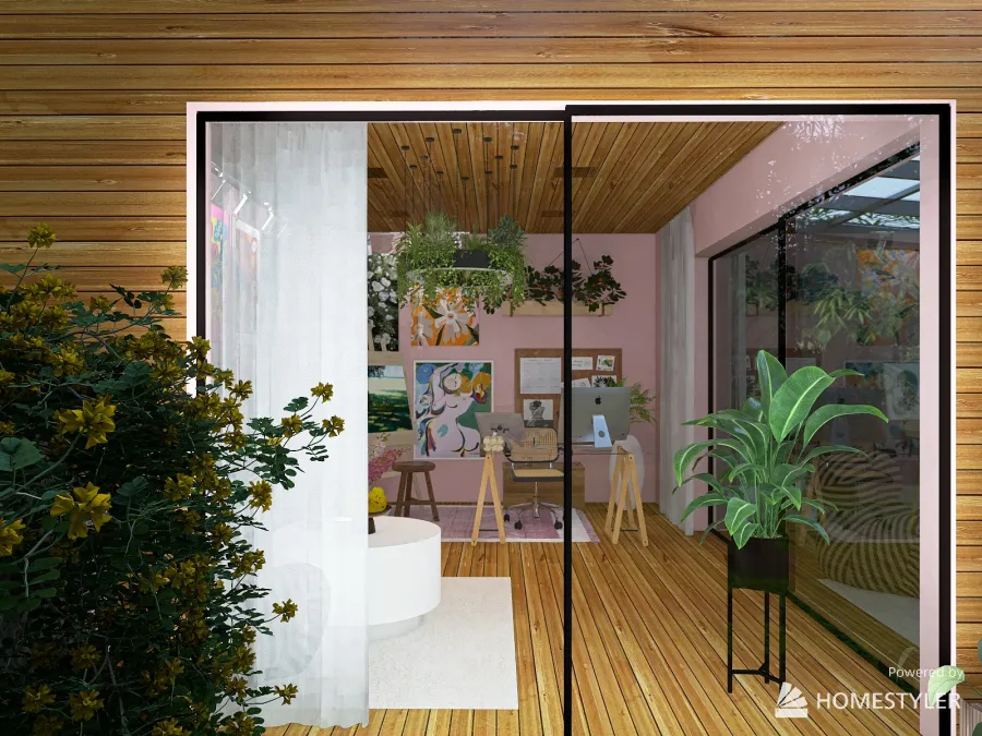 Art studio in blossoming garden 3d design renderings