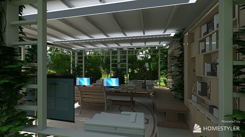 ufficio e stanza lettura all'aperto 3d design renderings