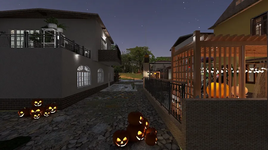 Halloween horror in a little town 👻👻👻💀💀💀🤡🤡🤡🎃🎃🎃 3d design renderings