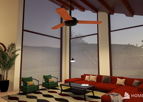 Mid-Century Modern Living Room/Foyer Design Rendering