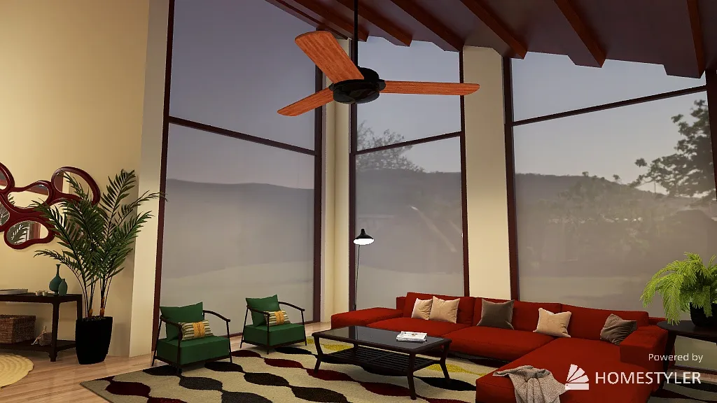 Mid-Century Modern Living Room/Foyer 3d design renderings