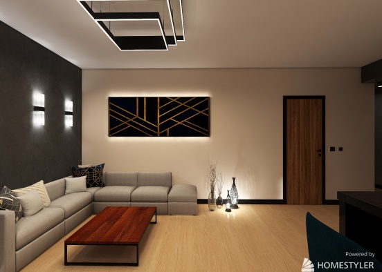 Kuchnia, korytarz, salon - wariant 4 Design Rendering