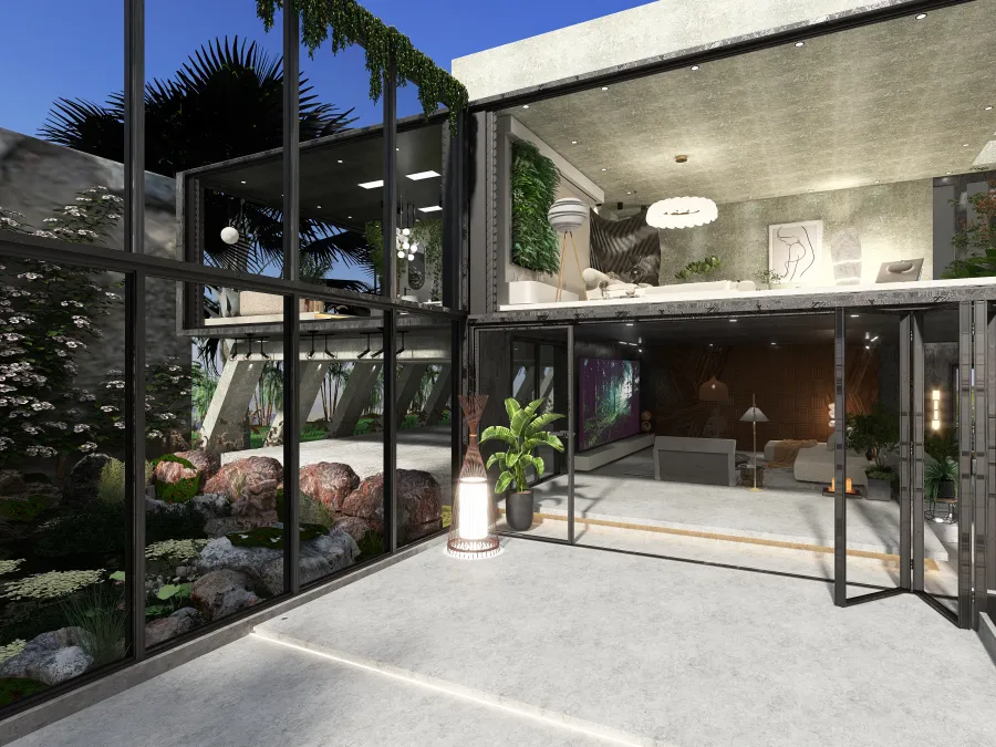 Semi-Indoor Pool-Courtyard 3d design renderings