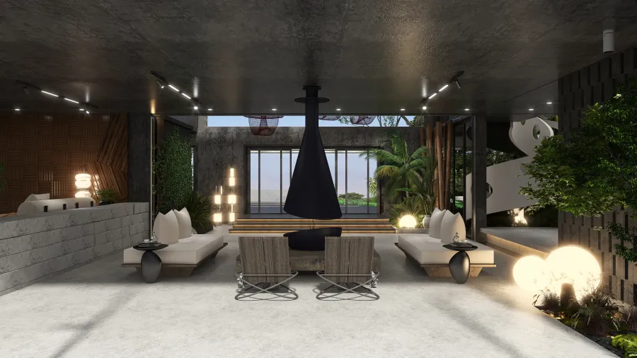 Semi-Indoor Pool-Courtyard 3d design renderings