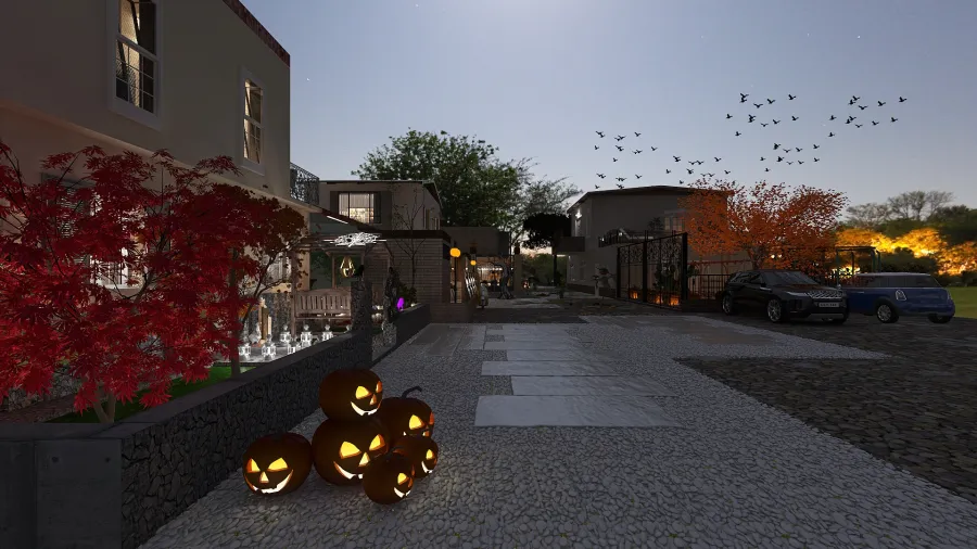 Halloween horror in a little town 👻👻👻💀💀💀🤡🤡🤡🎃🎃🎃 3d design renderings
