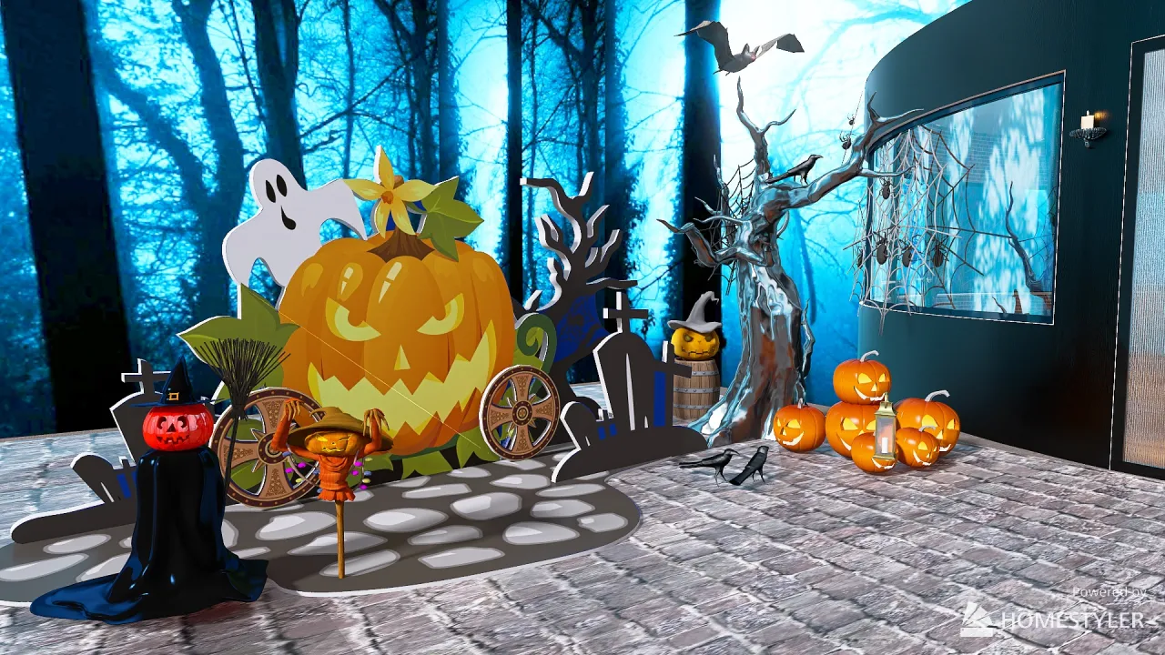 petite maison d'halloween 3d design renderings