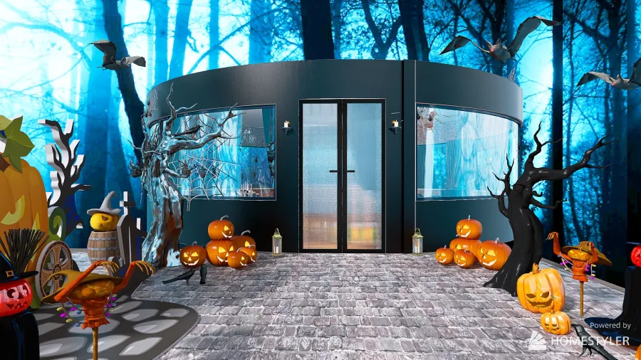petite maison d'halloween 3d design renderings